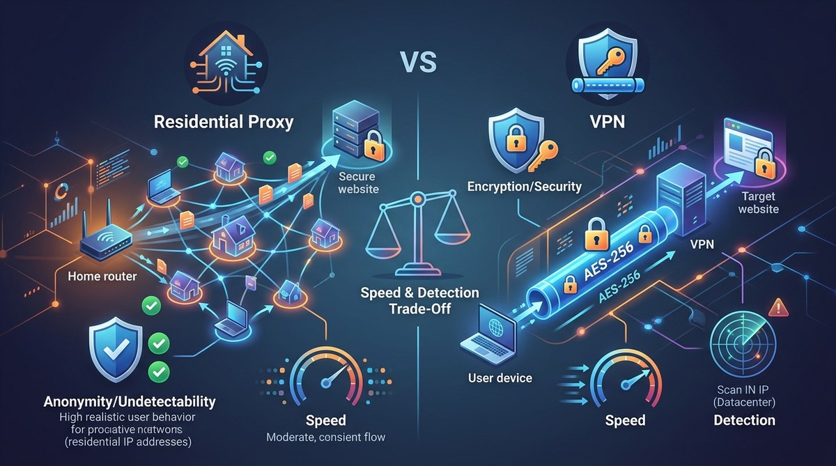 Residential Proxy vs VPN: Understanding the Speed and Detection Trade-Off